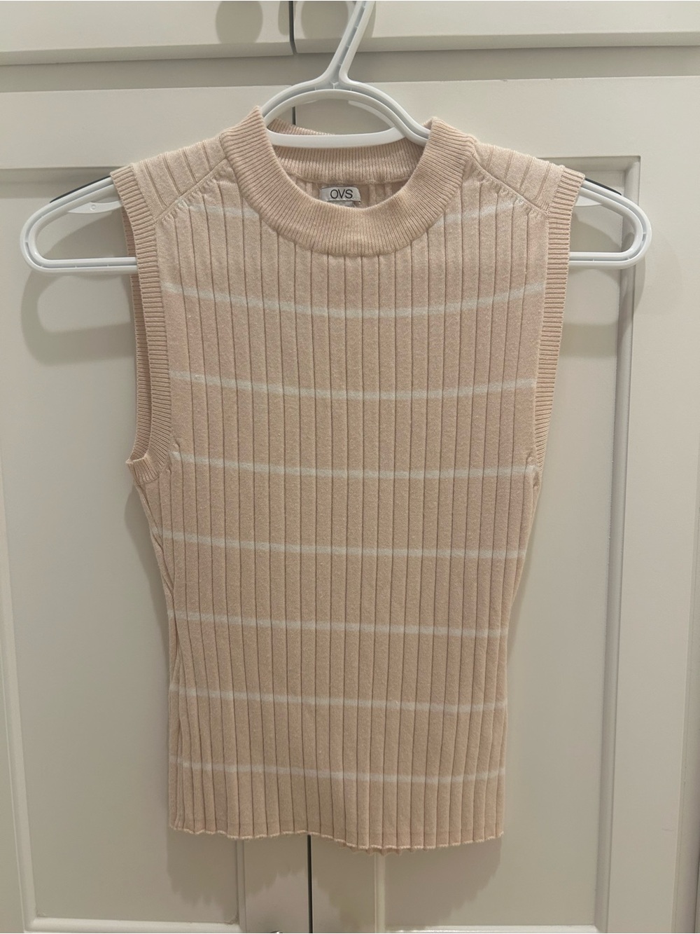 OVS Ribbed Sleeveless Knit Top in Light Pink with White Stripes